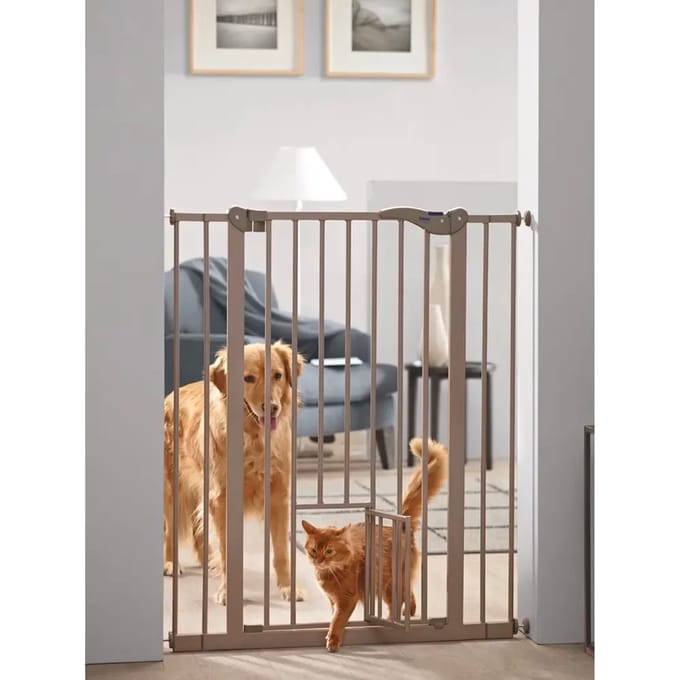 Dog Barrier 2 Afsluithek met Kattenluik H107cm, B75-84 cm