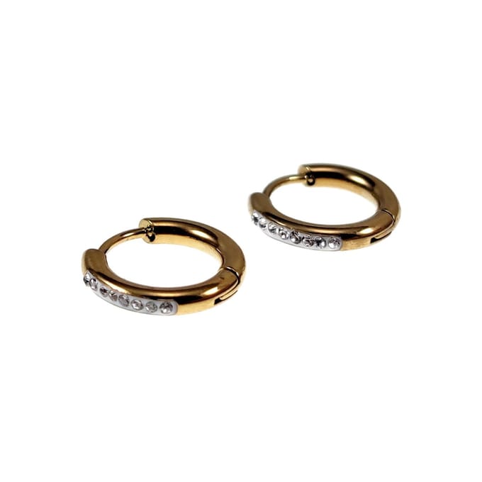 ∅15mm Oorbellen Dames - Verguld RVS - Oorringen met Strass