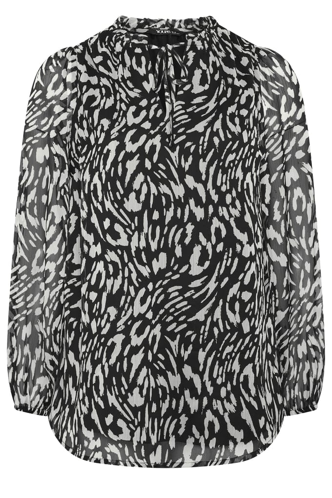 Yours Curve Zwarte Blouse Met Ruchekraag En Luipaard Size 50-52