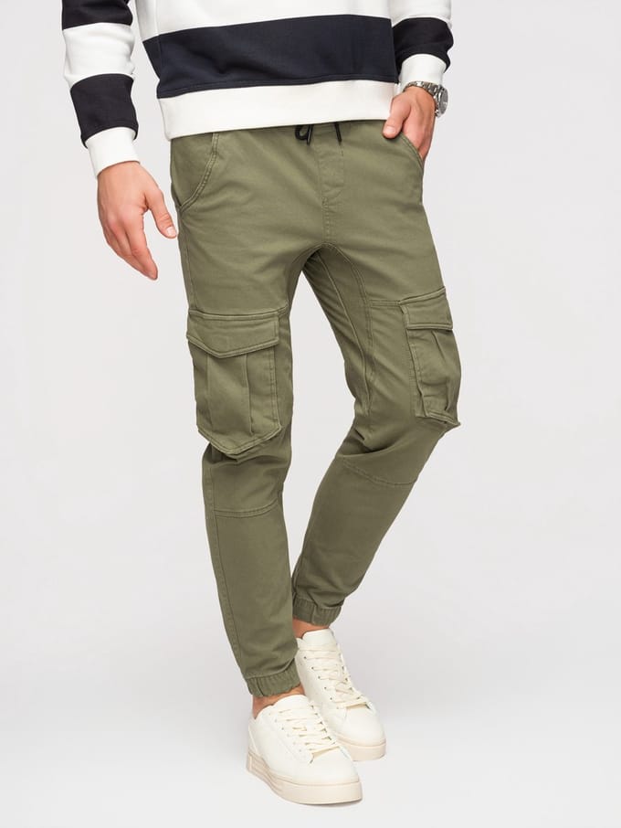 OMBRE Broek - Regular Fit - Katoen - Effen Olijf S