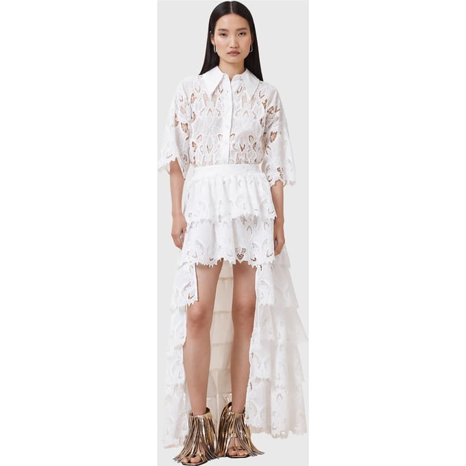 AllSaints Cavarly Emb Skirt Snow White Größe: 8 | Maxiröcke Outlet | Damen | Weiß