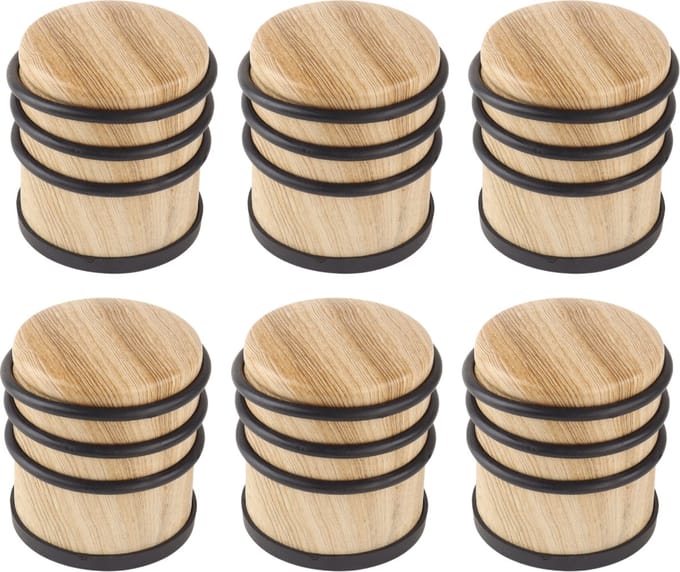 NORDIX Premium Deurstopper - Deurstoppers voor Binnen - Deurstop - Deurbuffer - Set van 6 Stuks - 7.1x8cm - Houtlook - MADERA