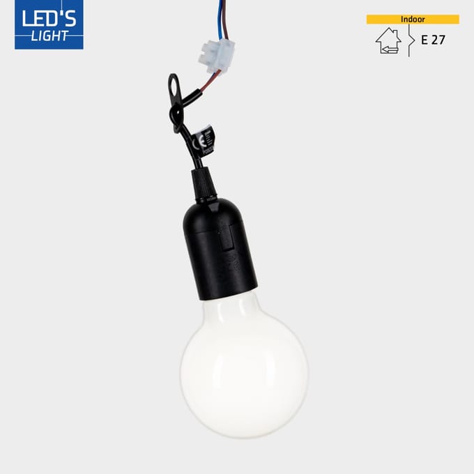 Plastic E27 Lampholder, Black, Copper Contact, with Terminal Block 14cm H03VVH2-F 2x0.75 Cable - 5pcs