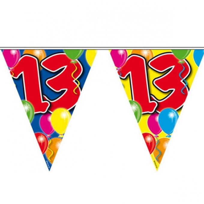 Folat Vlaggenlijn 13 jaar - 3x - 10 meter - plastic - leeftijd versiering - 13e verjaardag - feestartikelen
