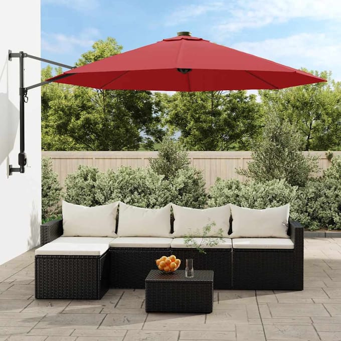 vidaXL - Wandparasol - met - LEDs - 290 - cm - felrood
