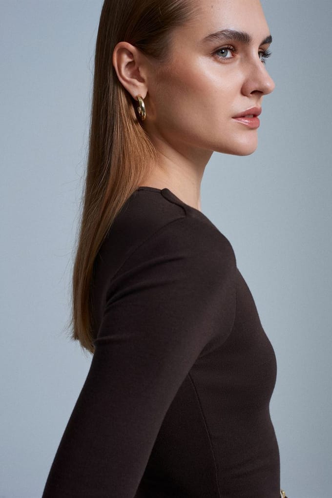 Slim Fit Lange Mouw Crew Neck Blouse