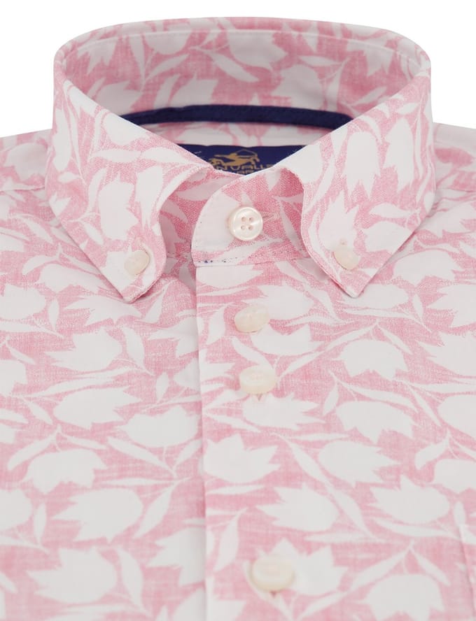 Overhemd geprint roze eden vally korte mouw met borstzak