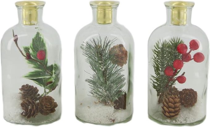 Kandelaar glas met kerstdeco 8x8x16cm