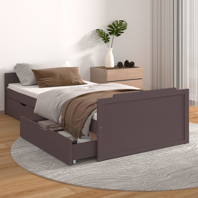 vidaXL - Bedframe - met - lades - massief - grenenhout - donkerbruin - 90x200 - cm
