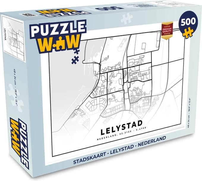 Puzzel Stadskaart - Lelystad - Nederland - Legpuzzel - Puzzel 500 stukjes - Plattegrond