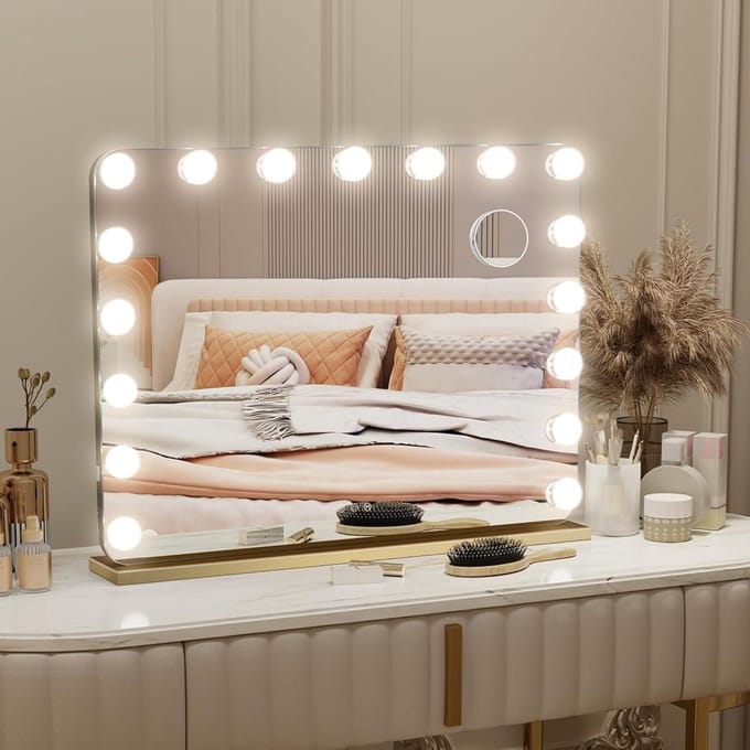 Make-up Spiegel - Kaptafel Spiegel - Schoonheidsroutine - Verstelbare Verlichting - 80x62CM - Wit