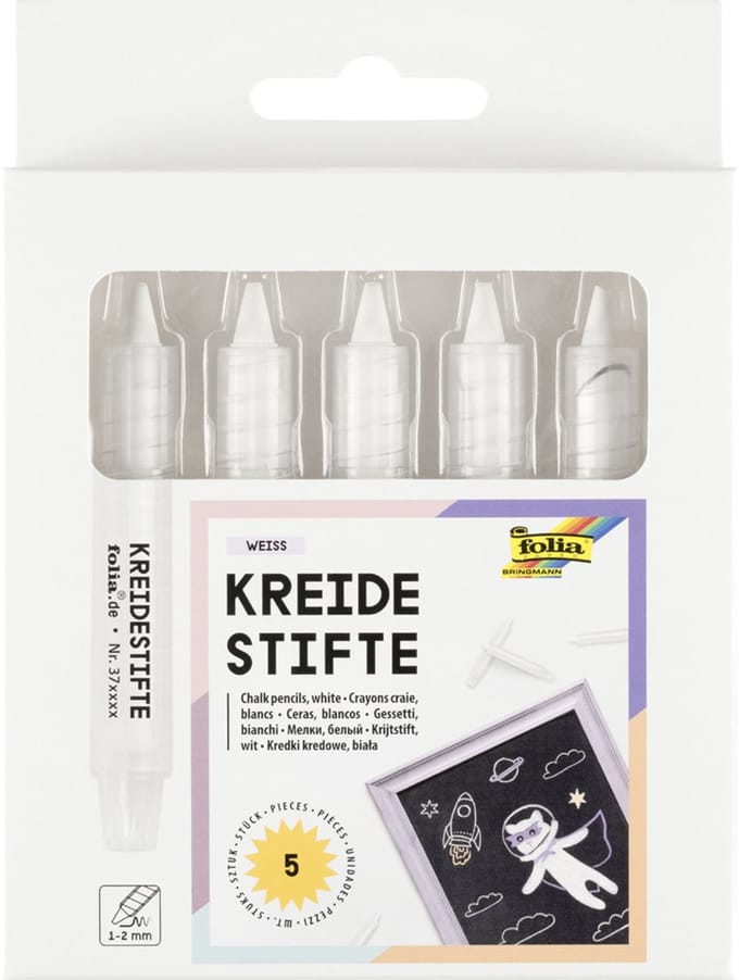 Folia krijtpennen set wit, 5 stuks in etui