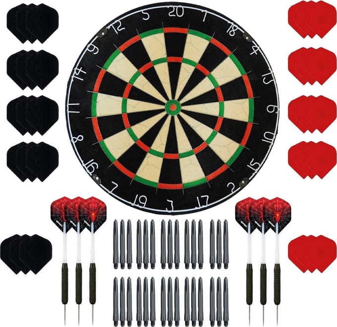 Darts Set set - Plain - dartbord - plus 2 sets - dartpijlen - plus 30 - dartflights - plus 30 - dartshafts