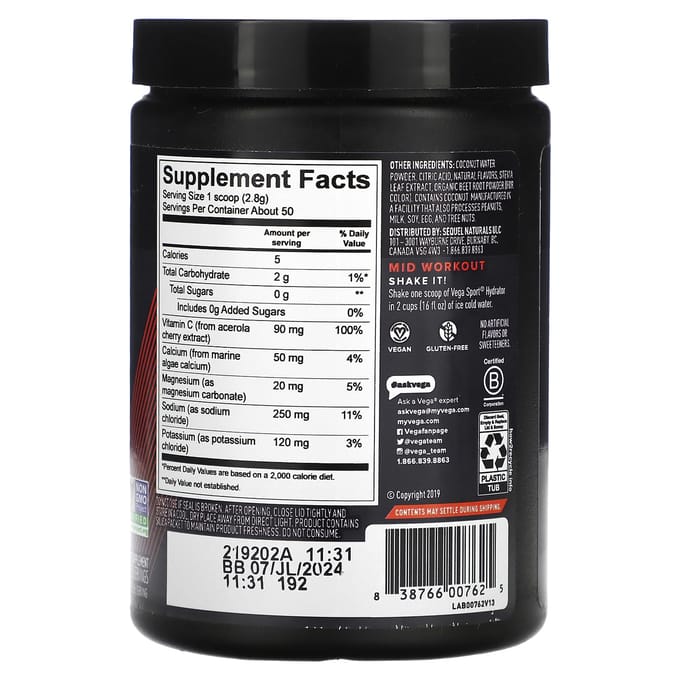 Vega, Sport, Vegan Hydrator, Bessen Smaak, 5 oz (142 g)