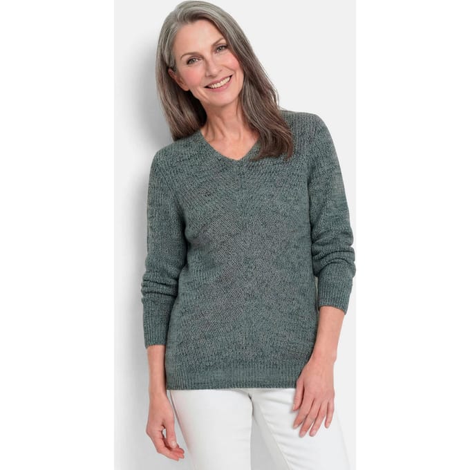 Tricot pullover met naadloze V-hals - grijsgroen - Gr. 24 van Goldner Fashion