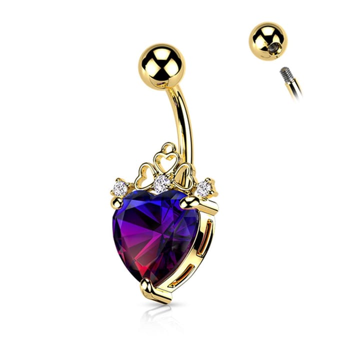 Navelpiercing hartje sierlijk met steen - goud - LMPiercings