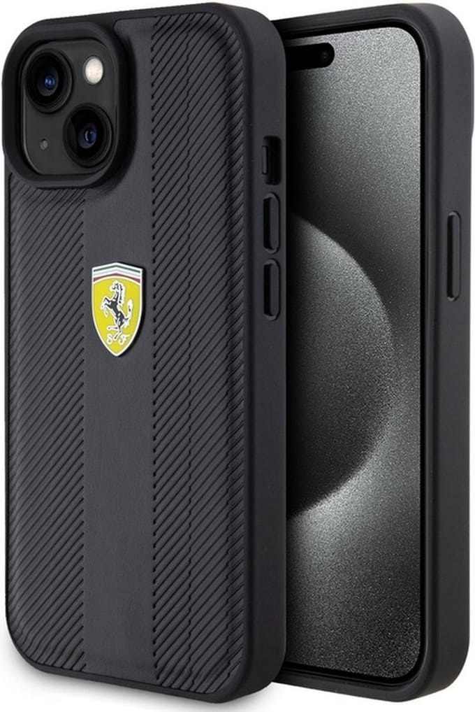 Ferrari Hot Stamp Groove Pattern Back Case - Geschikt voor Apple iPhone 15 (6.1") - Zwart
