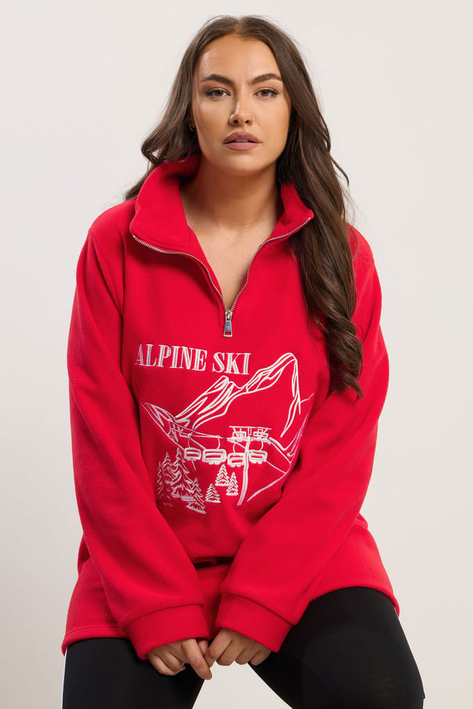 Yours Red 'Alpine Ski' Fleece Met Kwartrits Size 46