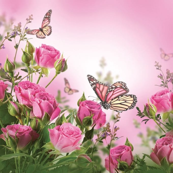 Lunch servetten - Roses & butterfly - Daisy - 33x33 cm