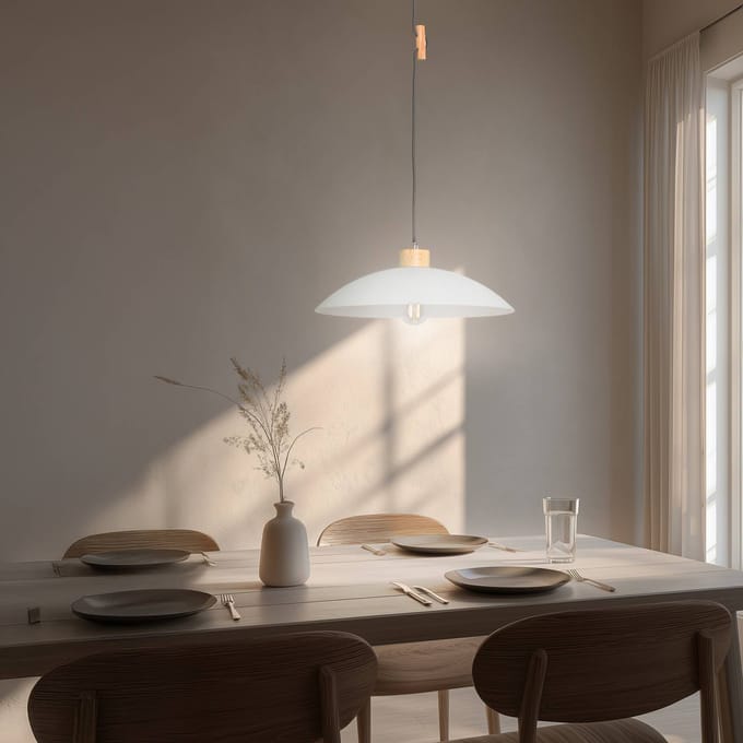 ONLI Hanglamp OHANA, opaalglas, eikenhout, Ø 40 cm, E27