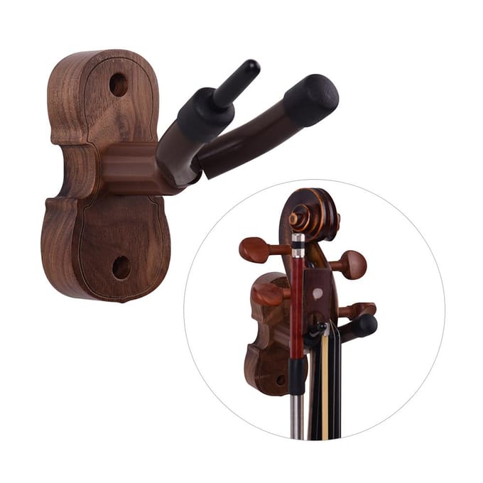 Wandmontage Viool Viool Viola Hanger Haakhouder met Strijkstokhouder Rubberen Kussen Houten Basis black