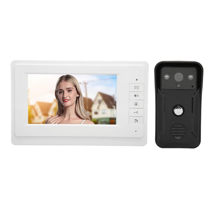 Interphone Vidéo 7 pouces Sonnette Vision Nocturne HD LCD Mains Libres Fils Moniteur Interphone Vidéo avec UK Plug