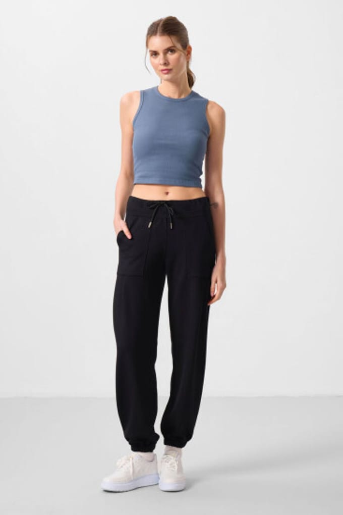 Mid Waist Crepe Relaxed Broek met Zak