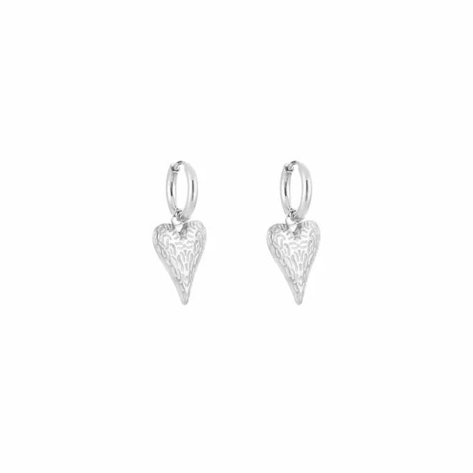 Bijoutheek Oorhangers Bewerkt Hart Zilver