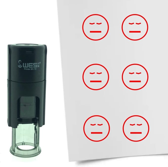 CombiCraft Stempel Smiley Vermoeid 10mm rond - Rode inkt