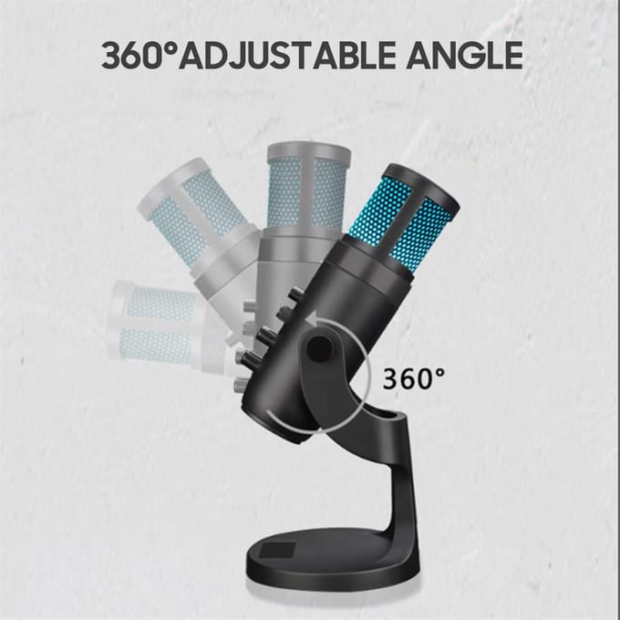 Microphone à condensateur USB, Microphone de table et de bureau, RGB, avec support, pour ordinateur, PC, Plug & Play noir