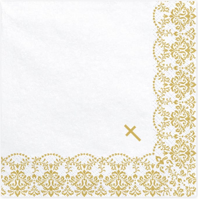 PartyDeco - Servetten - Eerste Communie, 33 x 33 cm, goud - communie versiering - communie