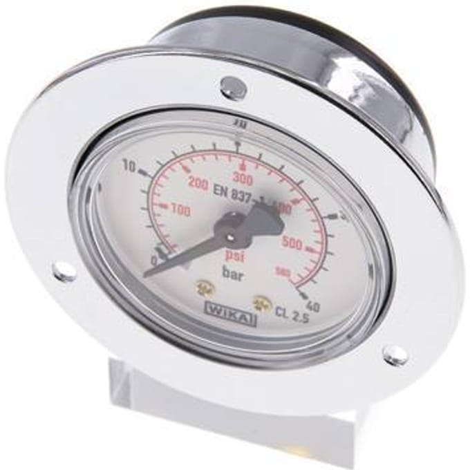 0..40 Bar Paneelmontage Manometer Staal/Messing 50 mm Klasse 2.5 (Voorflens) - MW04050SH-FP