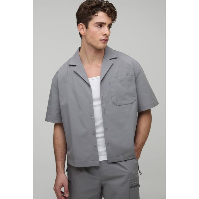 Oversized Revere Technical Stretch Short Sleeve Shirt | Grey | Size Small