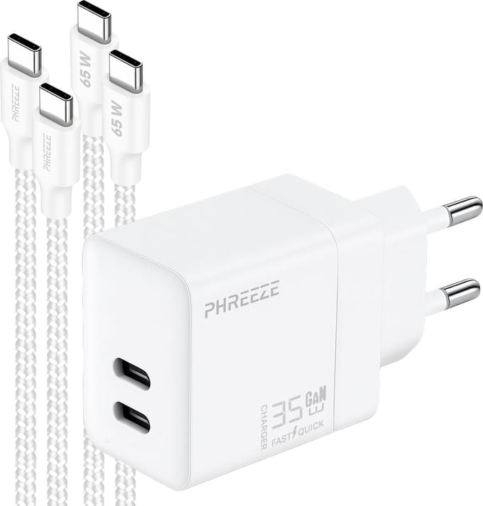 Phreeze usb C oplader 35 W - Met 2x usb C kabels 1m - Snellader voor smartphone en laptop