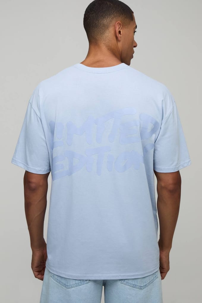 Oversized T-shirt Met Glanzende Print In Beperkte Oplage | Pale Blue | Size Large