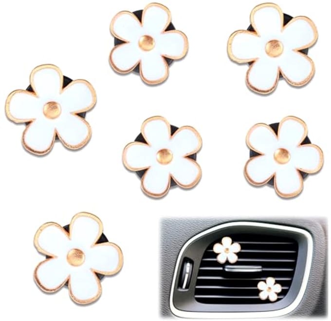 Pack van 6 Auto Luchtverfrisser Clips met Madeliefjes