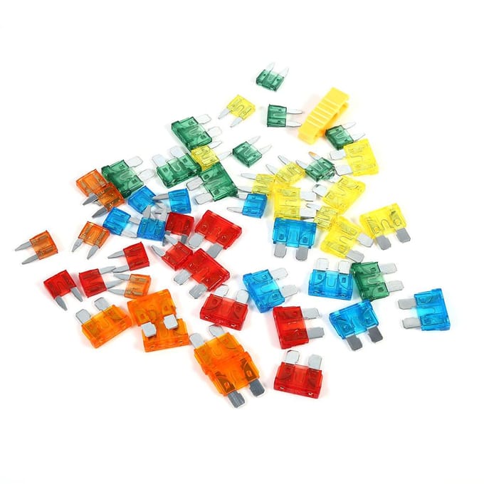 50pcs Assortiment 5A 10A 15A 20A 30A Fusible à Lame pour Voiture avec Clip Auto Standard Mini Fusible blue