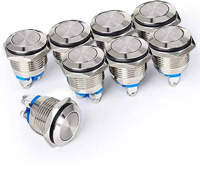 16mm Momentary Waterdichte Drukknoppen - 8 Stuks voor Diverse Spanningen