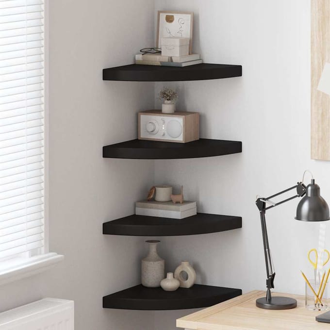 vidaXL - Hoekschappen - zwevend - 4 - st - 35x35x3,8 - cm - MDF - zwart