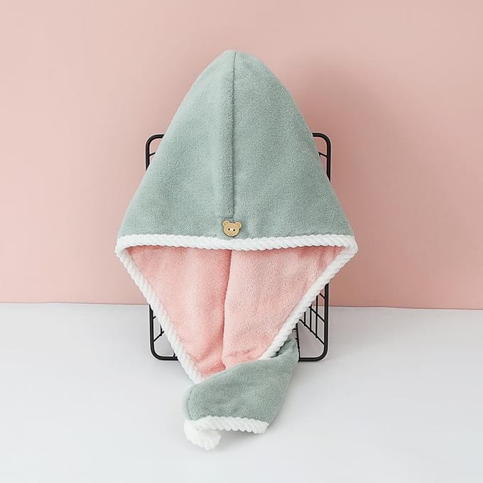 Serviette pour cheveux secs Double épaisseur, Double face, bonnet pour cheveux secs, fort absorbant, chapeau à séchage rapide bleu