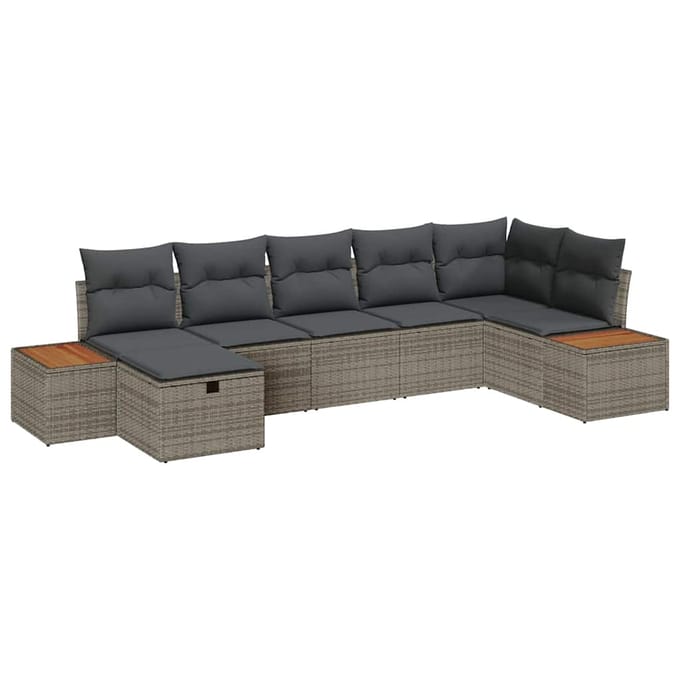 vidaXL - Tuinbank - Set - met - kussen - 7 - pcs - Grijs - Poly - rattan