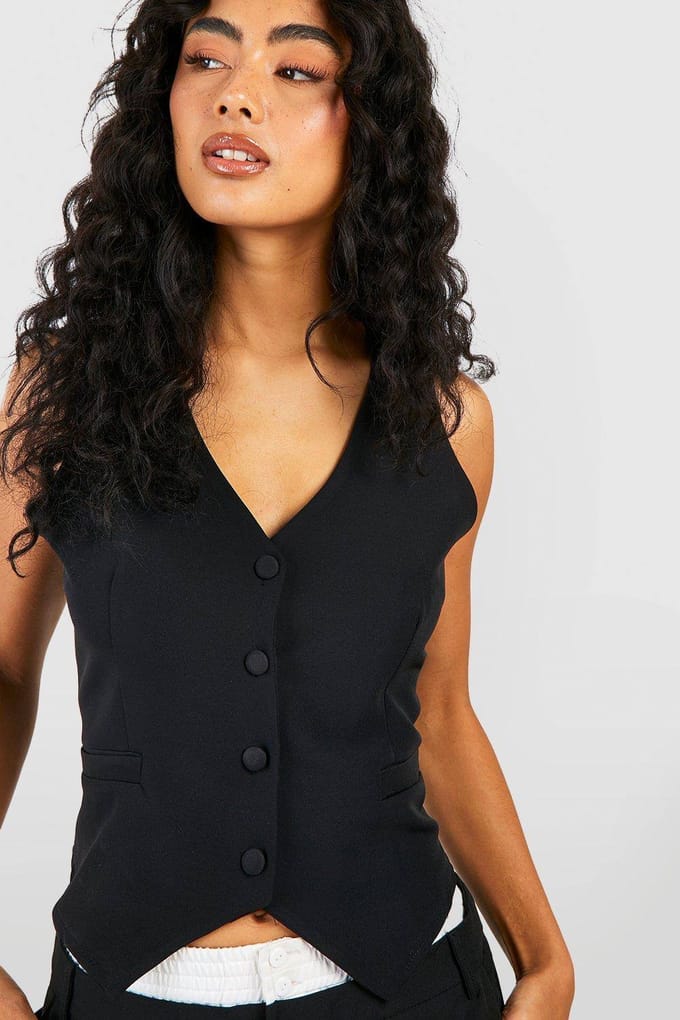 boohoo Dames Fitted Tailored Waistcoat | Black | Maat: 16