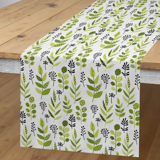 ABAKUHAUS Botanische Tafelloper – 40x180 cm – polyester, violet appelgroen, handgenaaide randen