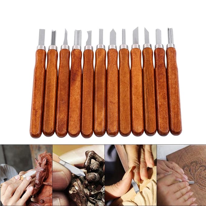 12 stuks Houtsnijmes Set Hand Houtsnijbeitels voor Houtbewerking DIY Gereedschap gray