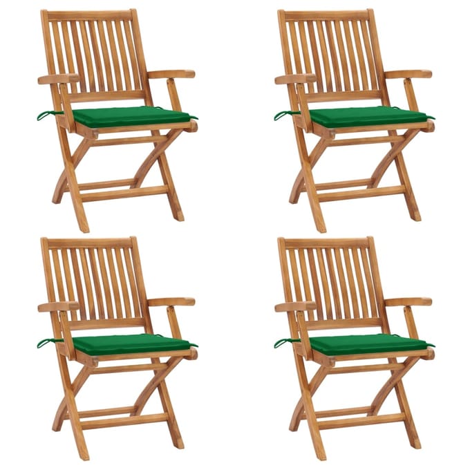 vidaXL - Opklapbare - stoelen - met - kussens, - 4 - stuks, - massief - teakhout