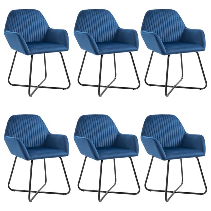 vidaXL - Eetkamerstoelen - 6 - st - fluweel - blauw