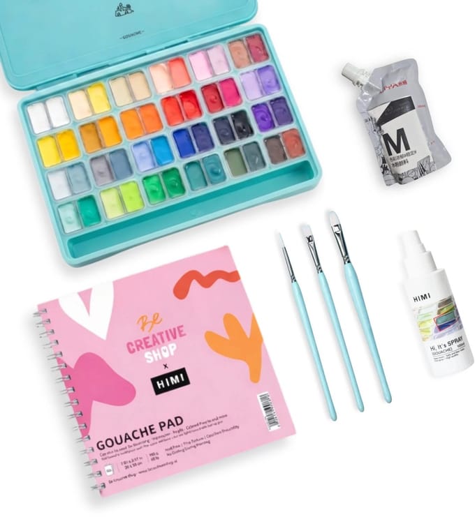 HIMI - Gouache - STARTERSET - Twin split cups - 48 kleuren - 12g - Turquoise - set van 5