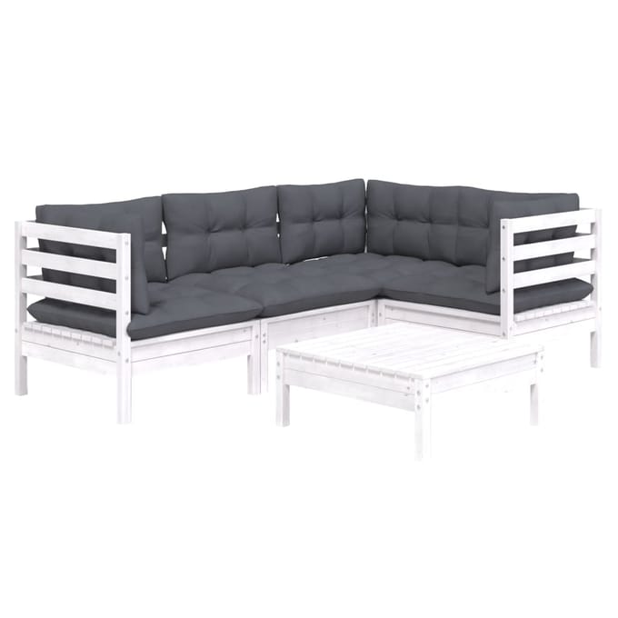 vidaXL - 5-delige - Loungeset - met - kussens - grenenhout - wit