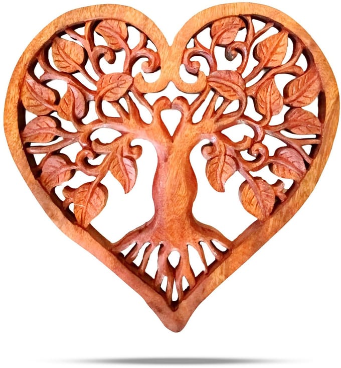 Decoratief houten paneel met levensboom in hartvorm, 40 cm