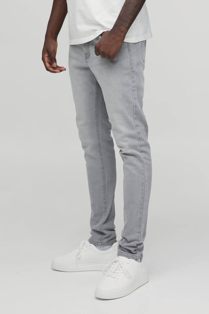 Essential Skinny Fit Stretch Washed Jeans | Grey | Size 56R